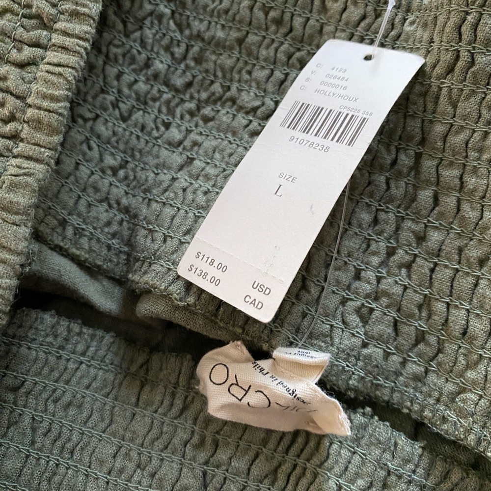 Anthropologie The Reese Smocked Pull-On Barrel Pants size L green color - Picture 7 of 7
